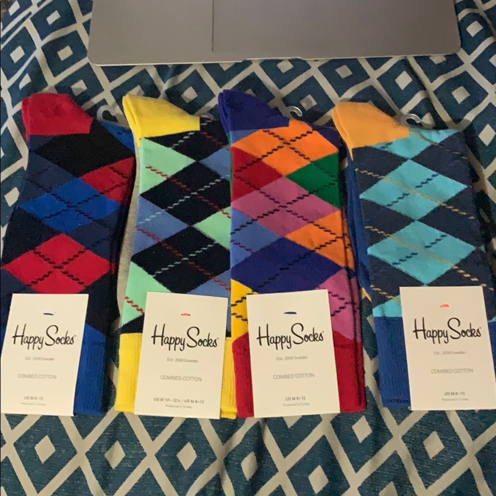 4 pairs of Happy socks Sz 8-12 Argyle